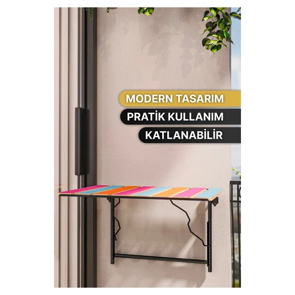 Bino Balkon Bahçe Masası Mutfak Masası Katlanır Duvar Masası Piknik Kamp Masası Dekoratif Şık Ayarlı Masa - Görsel 3