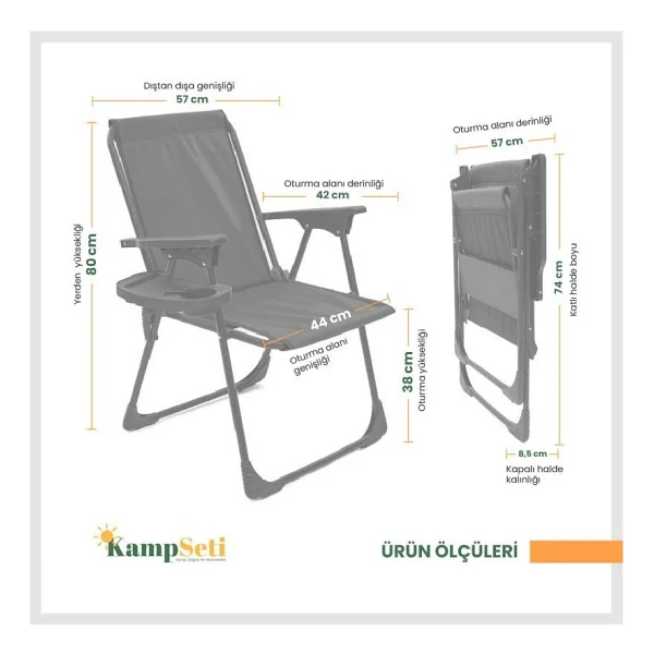 Kampseti 2 Adet Katlanır Kamp Sandalye Ve Masa Seti-Taşınabilir Piknik Bahçe Sandalyesi-Masası - Siyah - Siyah - Görsel 5