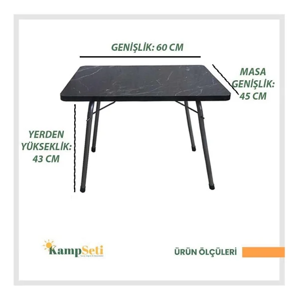 Kampseti 2 Adet Katlanır Kamp Sandalye Ve Masa Seti-Taşınabilir Piknik Bahçe Sandalyesi-Masası - Siyah - Siyah - Görsel 2