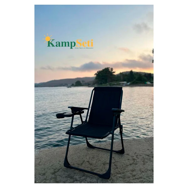 Kampseti 2 Adet Katlanır Kamp Sandalye Ve Masa Seti-Taşınabilir Piknik Bahçe Sandalyesi-Masası - Siyah - Siyah - Görsel 3