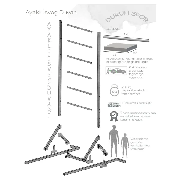 Duruh Spor Ayaklı Isveç Duvarı - Barfiks - Dips - Merdiven Spor Aleti - Görsel 7