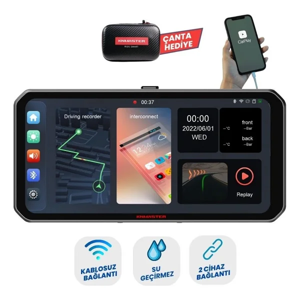 Knmaster Motoplay 1000 - 6.25" Kablosuz Carplay & Android Auto Destekli Motosiklet Multimedya Ekranı - Görsel 10