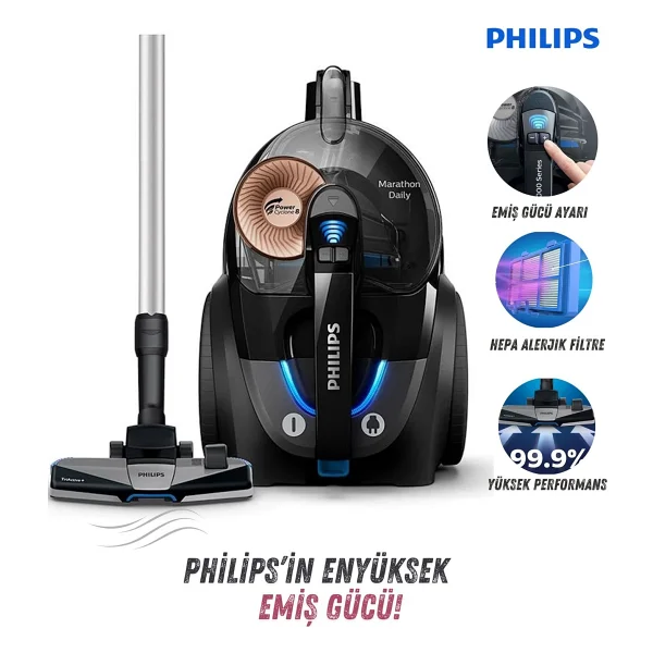 Philips Premium Torbasız Elektrikli Süpürge - 750w - Hepa Filtre, Üstün Çekim Gücü Performansı, Onerous Lambader Hediye - Siyah - Görsel 10