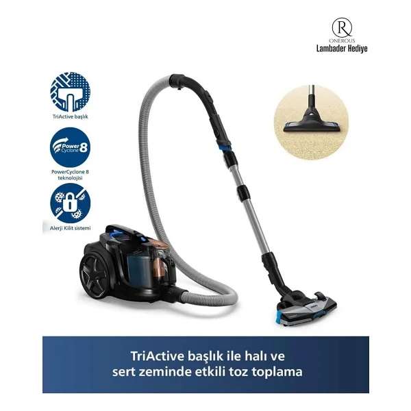 Philips Premium Torbasız Elektrikli Süpürge - 750w - Hepa Filtre, Üstün Çekim Gücü Performansı, Onerous Lambader Hediye - Siyah - Görsel 2