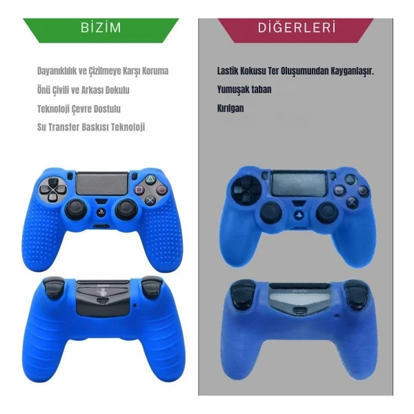 Cosmostech PS4 Controller Joystick Oyun Kolu Gamepad Uyumlu - Silikon Koruyucu Cover Mavi - Görsel 6