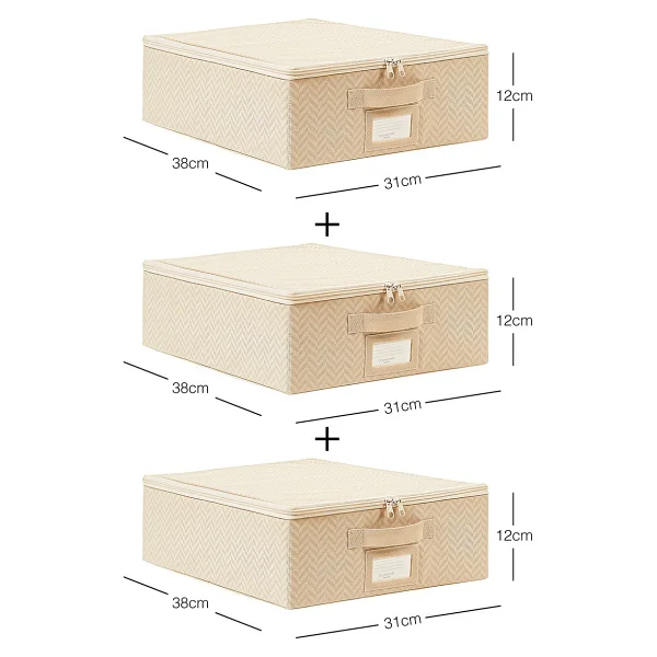 Ocean Home Textile 3'lü Küçük Boy Bej Balıksırtı Destekli Hurç Set 31 X 38 X 12 Cm Bej - Görsel 3