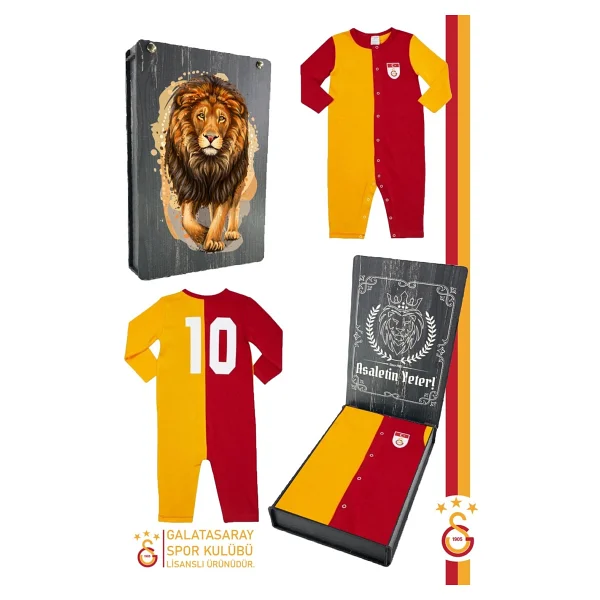 Galatasaray Orijinal Lisanslı Uzun Kol Bebek Tulum Aslan Baskılı Ahşap Kutulu - Görsel 5