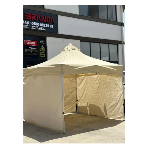 Erbil 3x3 Gazebo Çardak 3 Taraf Ince Bezli Kapalı - Krem Rengi - Görsel 2