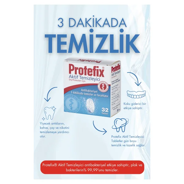 Protefix Diş Protezleri İçin 32 Tablet Ferahlatıcı Temizleyici Aromasız ve Antibakteriyel - Görsel 3