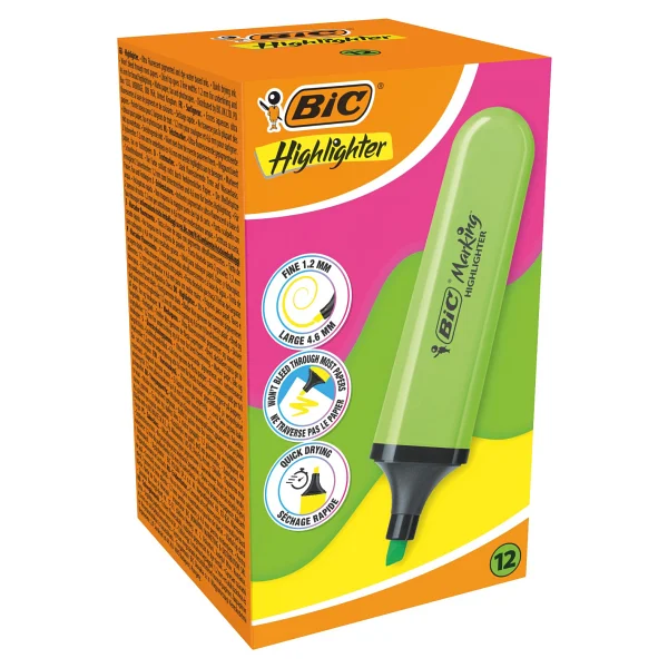Bic Marking Flat Highlighter 12'li Yeşil Fosforlu Kalem - Görsel 7