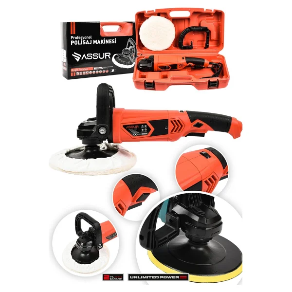 Assur 1200w Polisaj Makinesi Devir Ayarlı 6 Kademeli 180mm Pasta Cila - Görsel 7