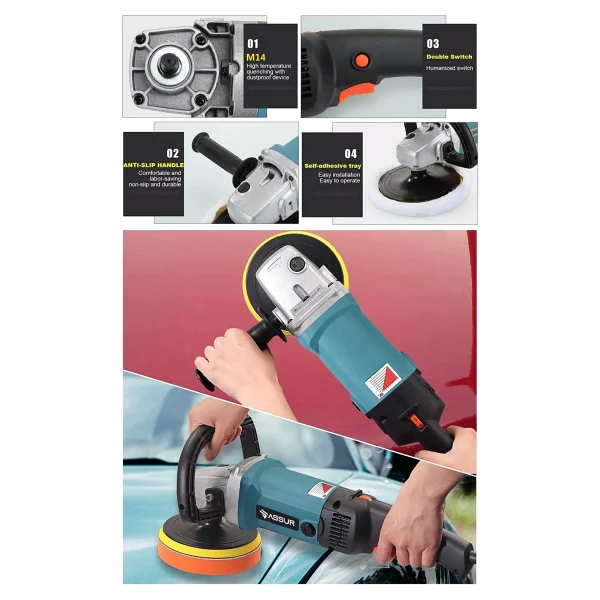 Assur 1200w Polisaj Makinesi Devir Ayarlı 6 Kademeli 180mm Pasta Cila - Görsel 4
