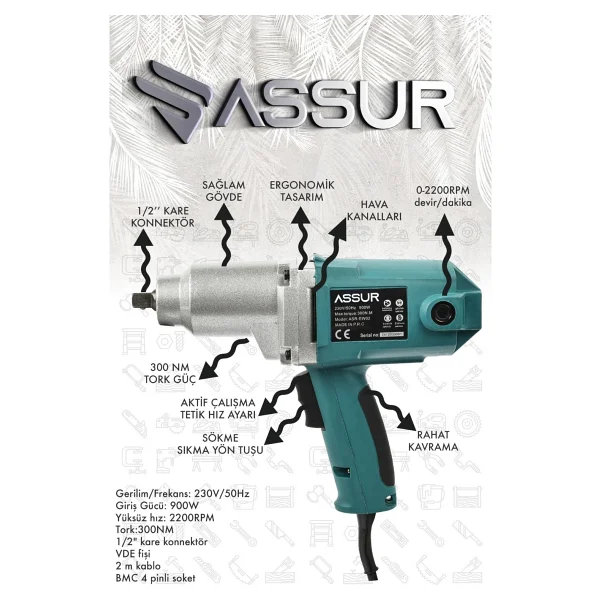 Assur Elektrikli 900w 300nm Somun Sıkma Sökme Makinesi - Görsel 2