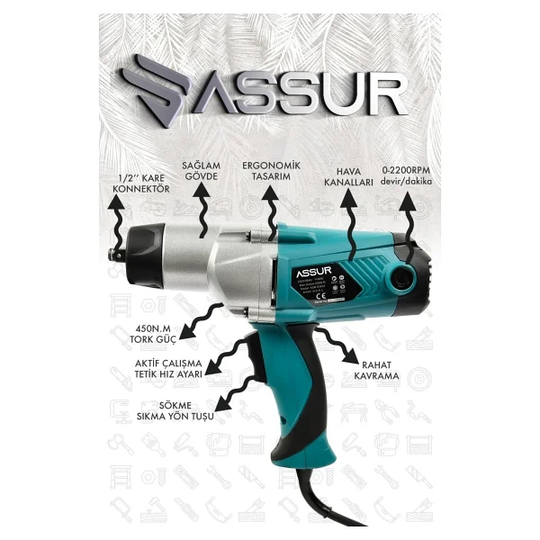 Assur Elektrikli 1100w 450nm Somun Sıkma Sökme Makinesi - Görsel 2