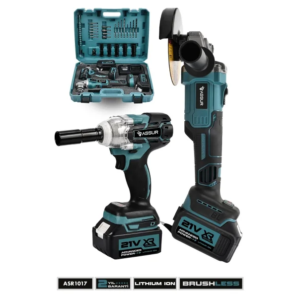 Assur Profesyonel 21v Çift Akülü Kömürsüz 125 Mm Taşlama + Darbeli 450 Nm Somun Sıkma Sökme 2'li Set - Görsel 5