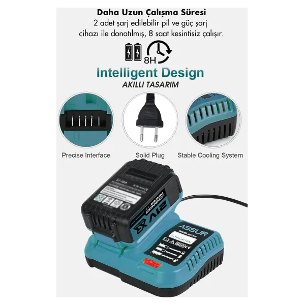 Assur Profesyonel 21v Çift Akülü Kömürsüz 125 Mm Taşlama + Darbeli 450 Nm Somun Sıkma Sökme 2'li Set - Görsel 3