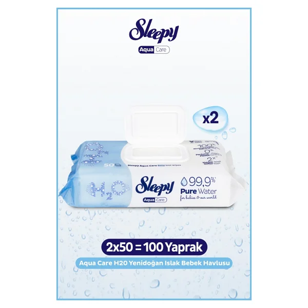 Sleepy Aquacare H2o Yenidoğan 50 Yaprak 2'li Paket Islak Mendil - Görsel 10