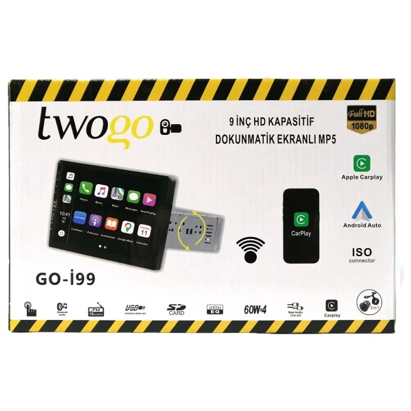 Twogo Go-İ99 Şahin Mp5 Monitör 9 İnç Hd Dokunmatik Ekran Carplay, 60Wx4, Usb, Bt, Aux, Fm, Tek Dın - Görsel 5
