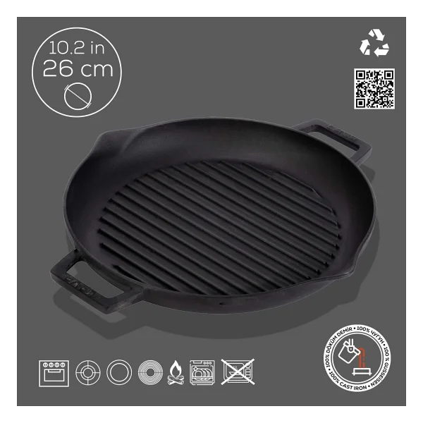Lava Döküm 26 cm Metal Kulplu Yuvarlak Izgara Tava - Görsel 4