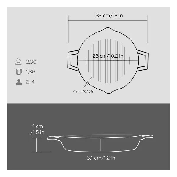 Lava Döküm 26 cm Metal Kulplu Yuvarlak Izgara Tava - Görsel 5