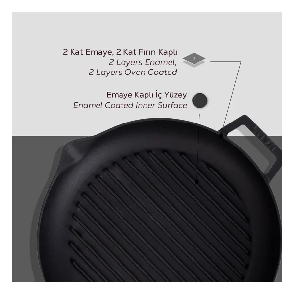 Lava Döküm 26 cm Metal Kulplu Yuvarlak Izgara Tava - Görsel 6