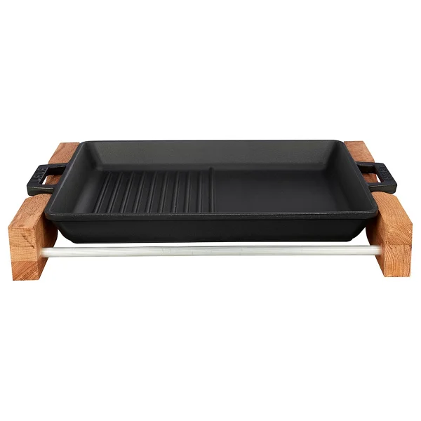 Lava Hibrit Ahşap Standlı Yekpare Çift Kulplu Dikdörtgen 26x32 Cm Döküm Izgara Tava - Görsel 9