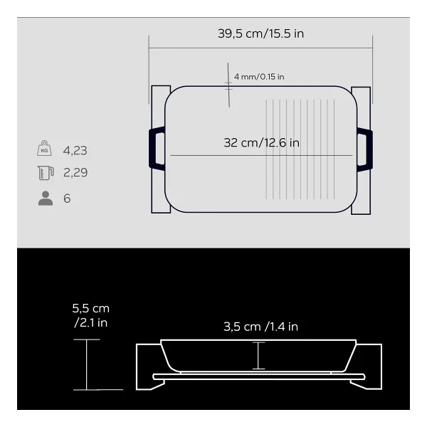 Lava Hibrit Ahşap Standlı Yekpare Çift Kulplu Dikdörtgen 26x32 Cm Döküm Izgara Tava - Görsel 5
