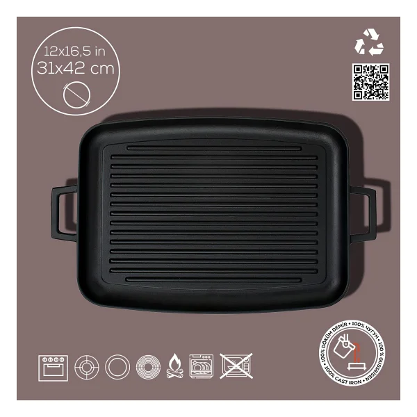 Lava Metal Kulplu 31x42 Cm Döküm Grill Fırın Tepsisi - Görsel 4