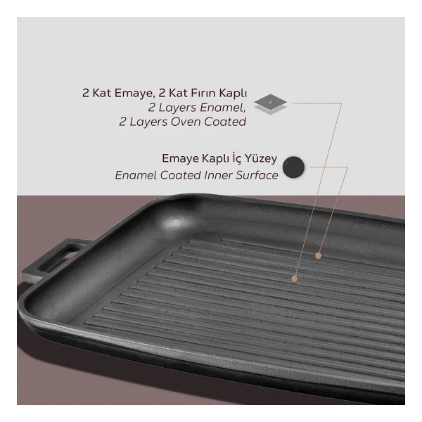 Lava Metal Kulplu 31x42 Cm Döküm Grill Fırın Tepsisi - Görsel 6