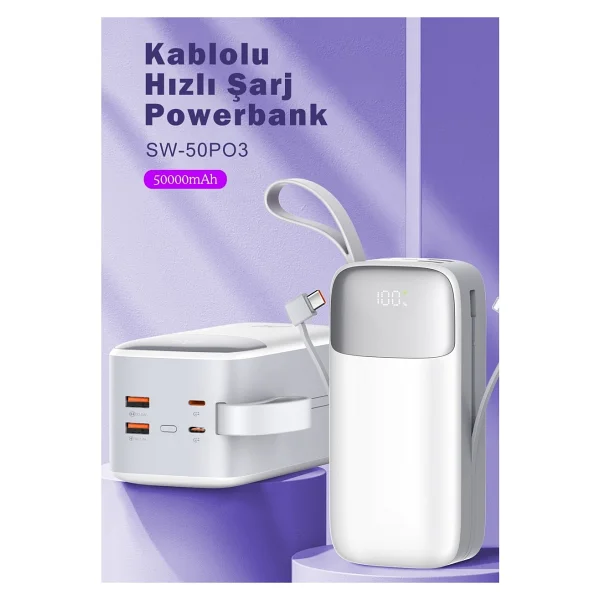 Sword Sw-50po3 Siyah 50000 mAh Hızlı Şarj Powerbank - Görsel 4