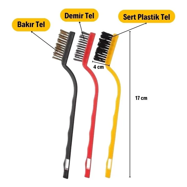 3 Lu Detayli Temizlik Bakir,Demir Ve Sert Plastik Tel Firca - Görsel 5