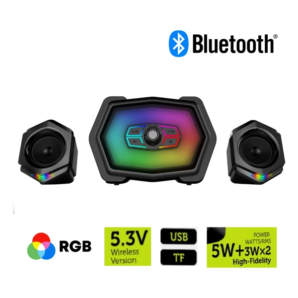 Sarftech 2+1 5w+3wx2 RGB Gaming Wireless Bluetooth Hoparlör 2+1 Ses Sistemi Gaming Hoparlör - Görsel 3