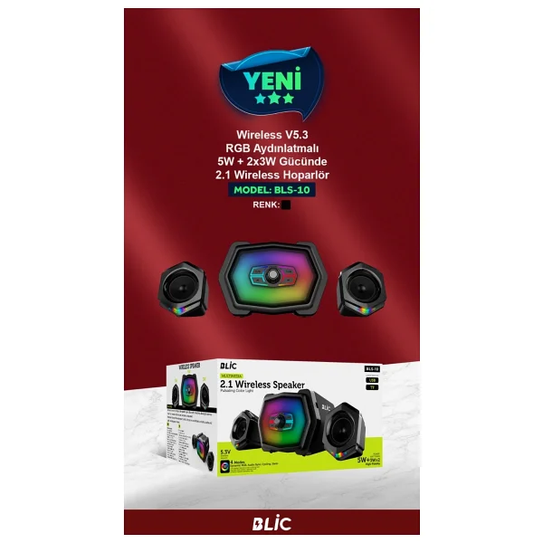 Sarftech 2+1 5w+3wx2 RGB Gaming Wireless Bluetooth Hoparlör 2+1 Ses Sistemi Gaming Hoparlör - Görsel 2