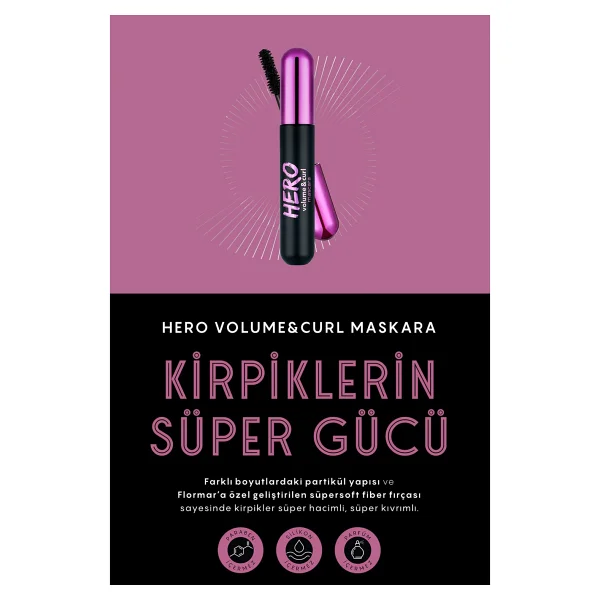 Flormar Hero Volume & Curl Yoğun Hacim Veren Siyah Maskara - Görsel 7