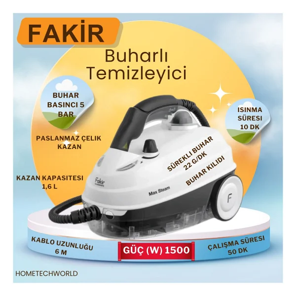 Fakır Özel Cam Temizleme Aparatı İle Buharlı Temizleyici - Beyaz - Görsel 6