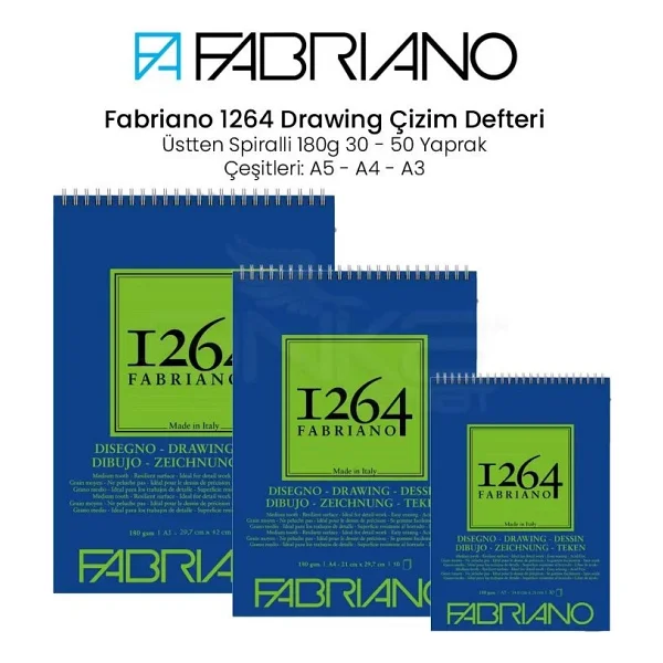 Fabriano 1264 Drawing Paper Çizim Defteri Üstten Spiralli 180g - Görsel 2