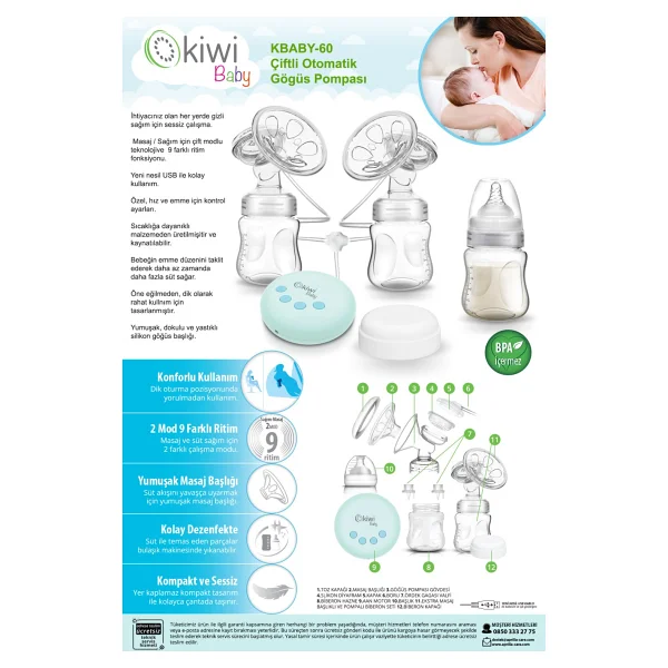 Kiwi Baby Kbaby60 Elektrikli Çiftli Otomatik Göğüs Pompası - Görsel 4