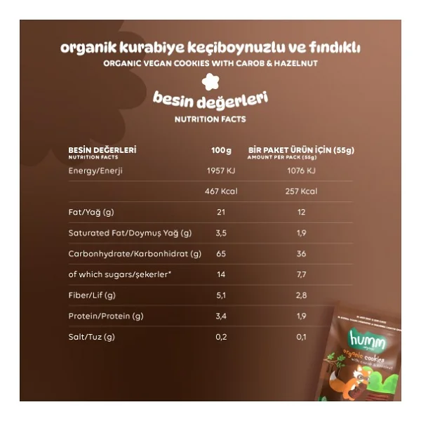 Humm Organic Keçiboynuzlu Ve Fındıklı Kurabiye 55 Gr - Görsel 7