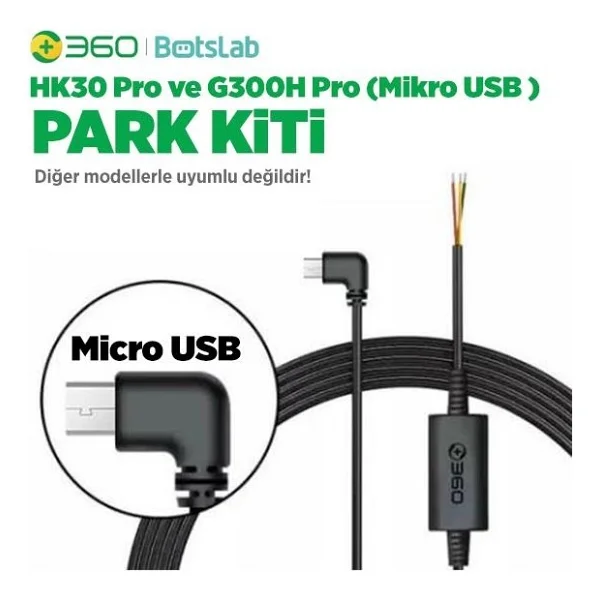360+ Botslab G300h Pro/Hk30 Pro Araç İçi Kamera 24 Saat Park Modu Kiti Akü Bağlantı Kablosu (Micro USB) - Görsel 2
