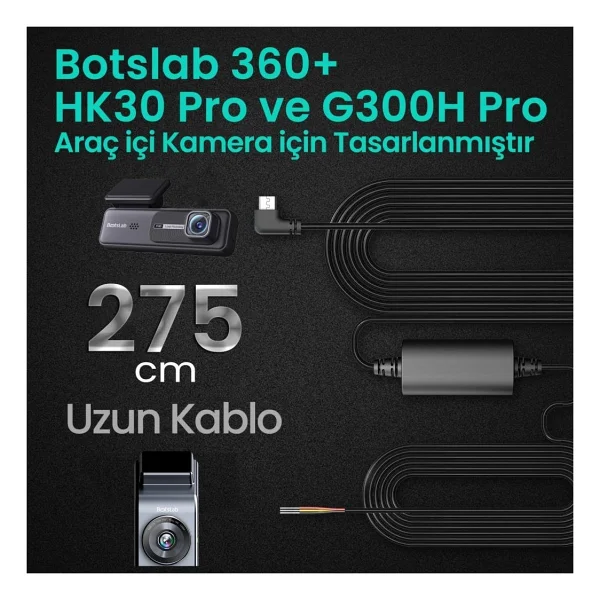 360+ Botslab G300h Pro/Hk30 Pro Araç İçi Kamera 24 Saat Park Modu Kiti Akü Bağlantı Kablosu (Micro USB) - Görsel 6