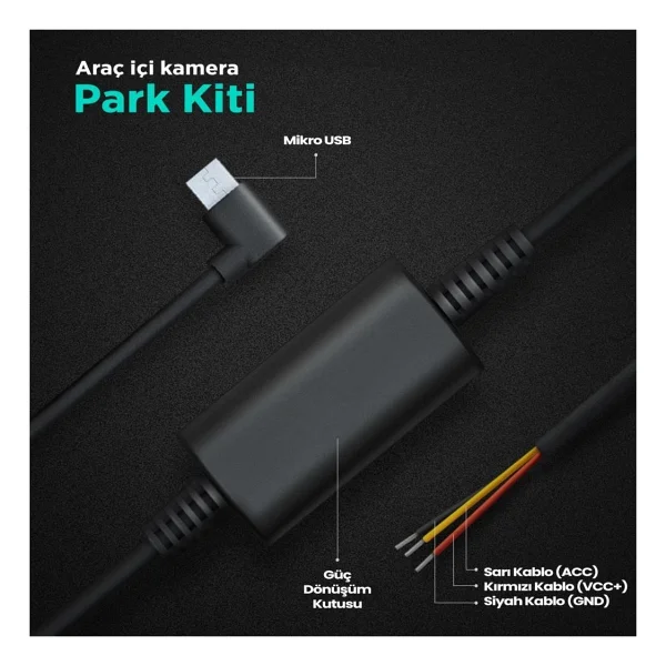 360+ Botslab G300h Pro/Hk30 Pro Araç İçi Kamera 24 Saat Park Modu Kiti Akü Bağlantı Kablosu (Micro USB) - Görsel 7