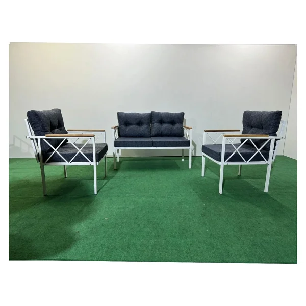 Adım Shops 2+1+1 Beyaz Profil Balkon-Bahçe-Kafe- Çay Seti-Koltuk Takımı-Oturma Grubu-Ofis Koltuğu - Mavi - Görsel 2