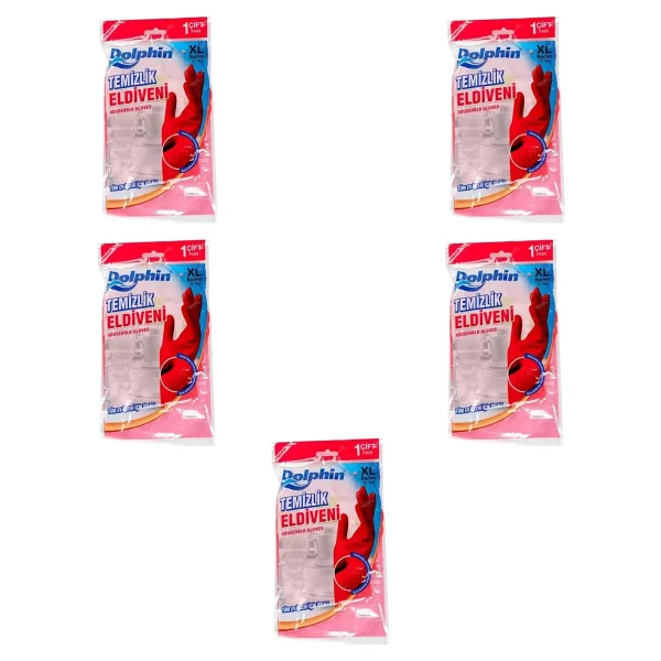 Dolphin Lateks Temizlik Ve Bulaşık Eldiveni Kırmızı (XL) 5 Çift - Görsel 7