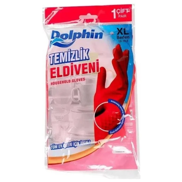 Dolphin Lateks Temizlik Ve Bulaşık Eldiveni Kırmızı (XL) 5 Çift - Görsel 3