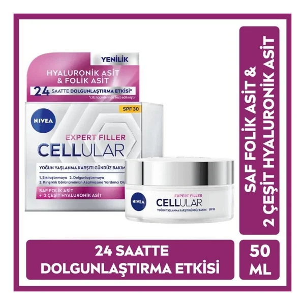 NIVEA Hyaluron Cellular Filler Gündüz Kremi Tüm Cilt Tipleri İçin Sıkılaştırıcı Etki SPF30 50 ml - Görsel 2