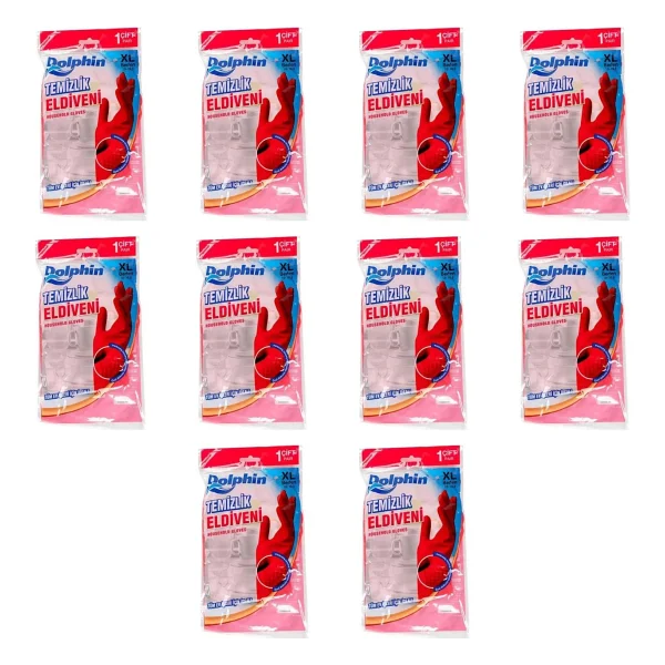 Dolphin Lateks Bulaşık Temizlik Eldiveni - Kırmızı - XL - No : 10 - 10 Çift - Paket - Görsel 7