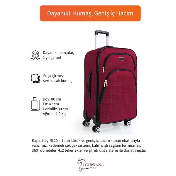 Louisiana Polo 1081 Kumaş Bordo Büyük Boy Valiz - Görsel 2