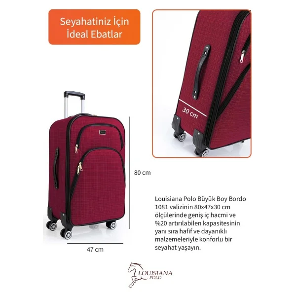 Louisiana Polo 1081 Kumaş Bordo Büyük Boy Valiz - Görsel 3