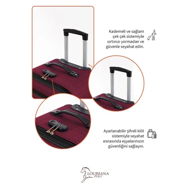 Louisiana Polo 1081 Kumaş Bordo Büyük Boy Valiz - Görsel 4
