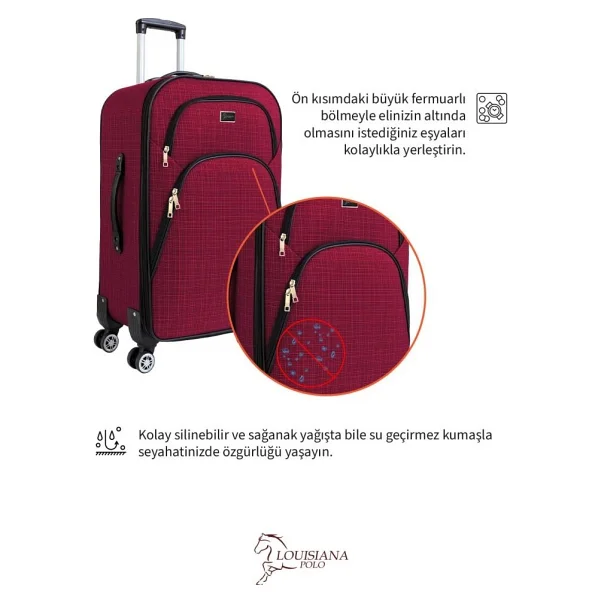 Louisiana Polo 1081 Kumaş Bordo Büyük Boy Valiz - Görsel 6